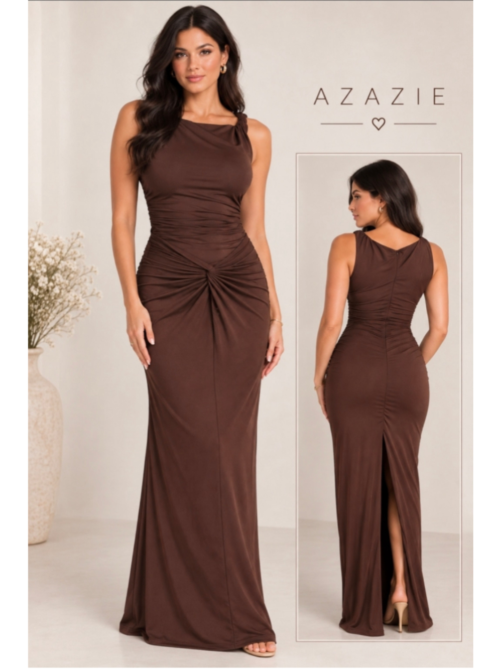 NWT Showpo Ginny Maxi Dress Chocolate Brown Ruched Jersey Formal Dress 6